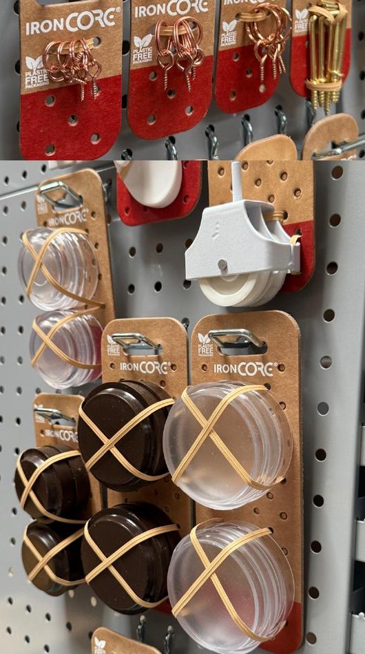 IronCore products on pegboard display